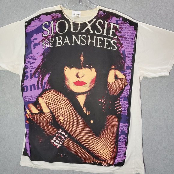 VINTAGE Siouxsie And The Bashees Men Shirt Large White Punk‎ Band Tee READ